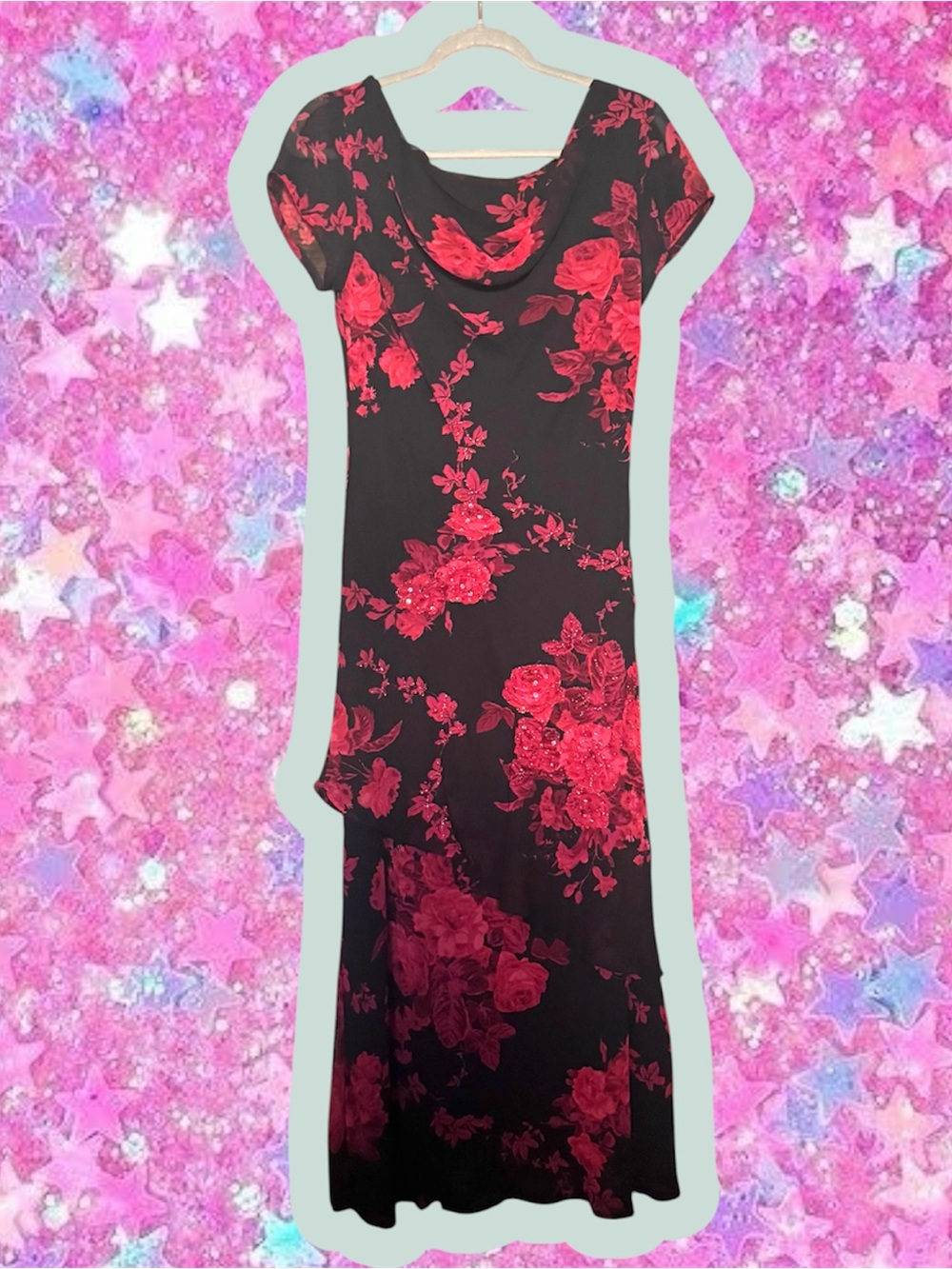 Connected Apparel vintage y2k fairy whimsygoth sequin bias cut maxi dress M 90s